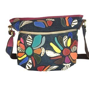 AmeriLeather Flower Patchwork Colorful Design Shoulder Bag Adjustable Strap